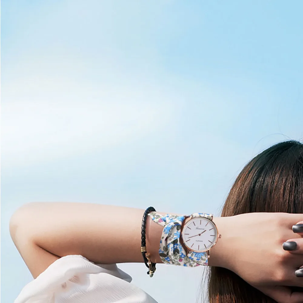 Стильный браслет часы дизайн цветок ткань Женева женские наручные часы модное платье кварцевые наручные часы женские часы подарок Reloj Mujer# B