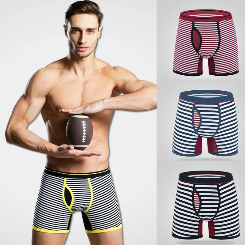 New 2016 Fashion Striped Cotton Boxer Shorts Long leg Comfortable