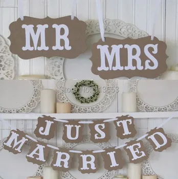 

event party supplies Rustic wedding bunting Hessian MR/MRS Banner wedding paper craft photo props Just Married garland