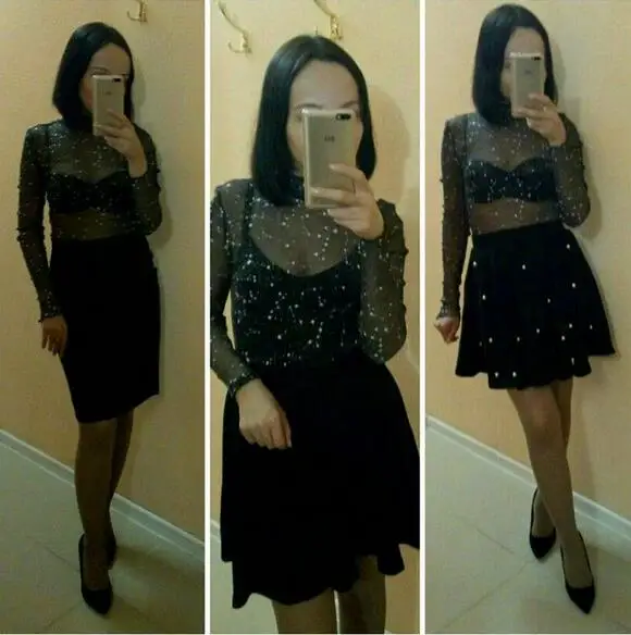Блузка с длинным рукавом SHEIN черная блестящая рукавом|mesh blouse|slim blouseblouse sexy |