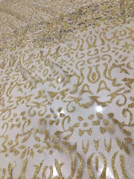 

nigerian glued glitter lace fabric hot selling J-122915 glued glitter french net lace fabric