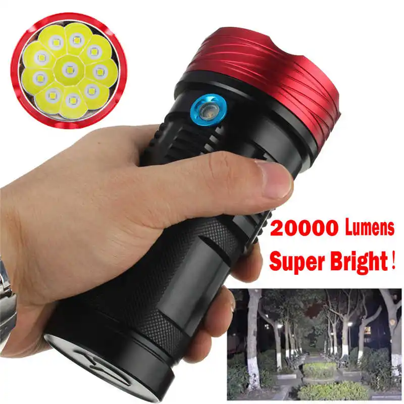

20000LM 10x XML T6 LED Flashlight Torch Tactical Hunting Work Lamp led flashlight 18650 lanterna led t6 laser pointer #4S14