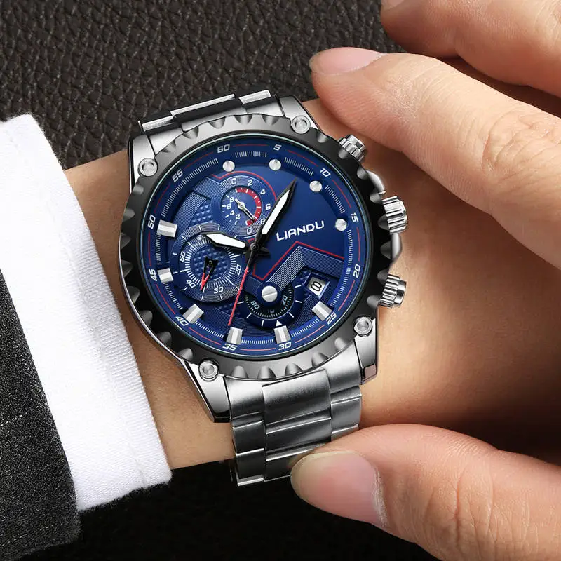 LIANDU Watch Men Fashion Sports Quartz Full Steel Blue Business Mens Watches Top Brand Luxury Waterproof Watch Relogio Masculino sinboi submariner 316 full steel mens watches 2018 black rotatable fashion sports quartz men watch business relogio masculino