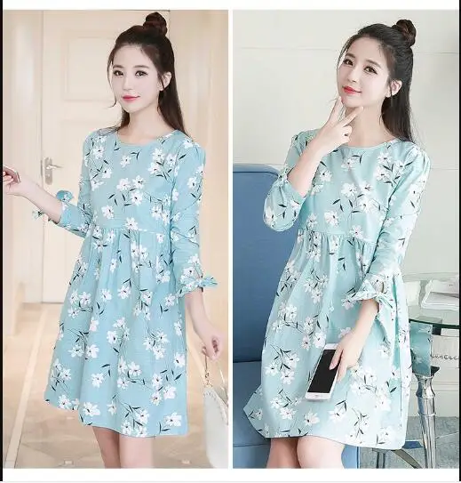Maternity coat Ties Waist Floral Printed Maternity Dress Summer Autumn Fashion Nursing Clothes for Pregnant Women Pregnancy Clot