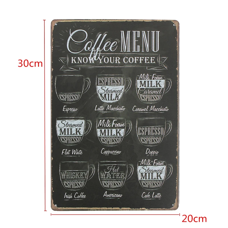 JX-LCLYL 1pc Vintage Coffee Menu Tin Sign Plaque Metal Art Poster Bar Pub Cafe Home Decor