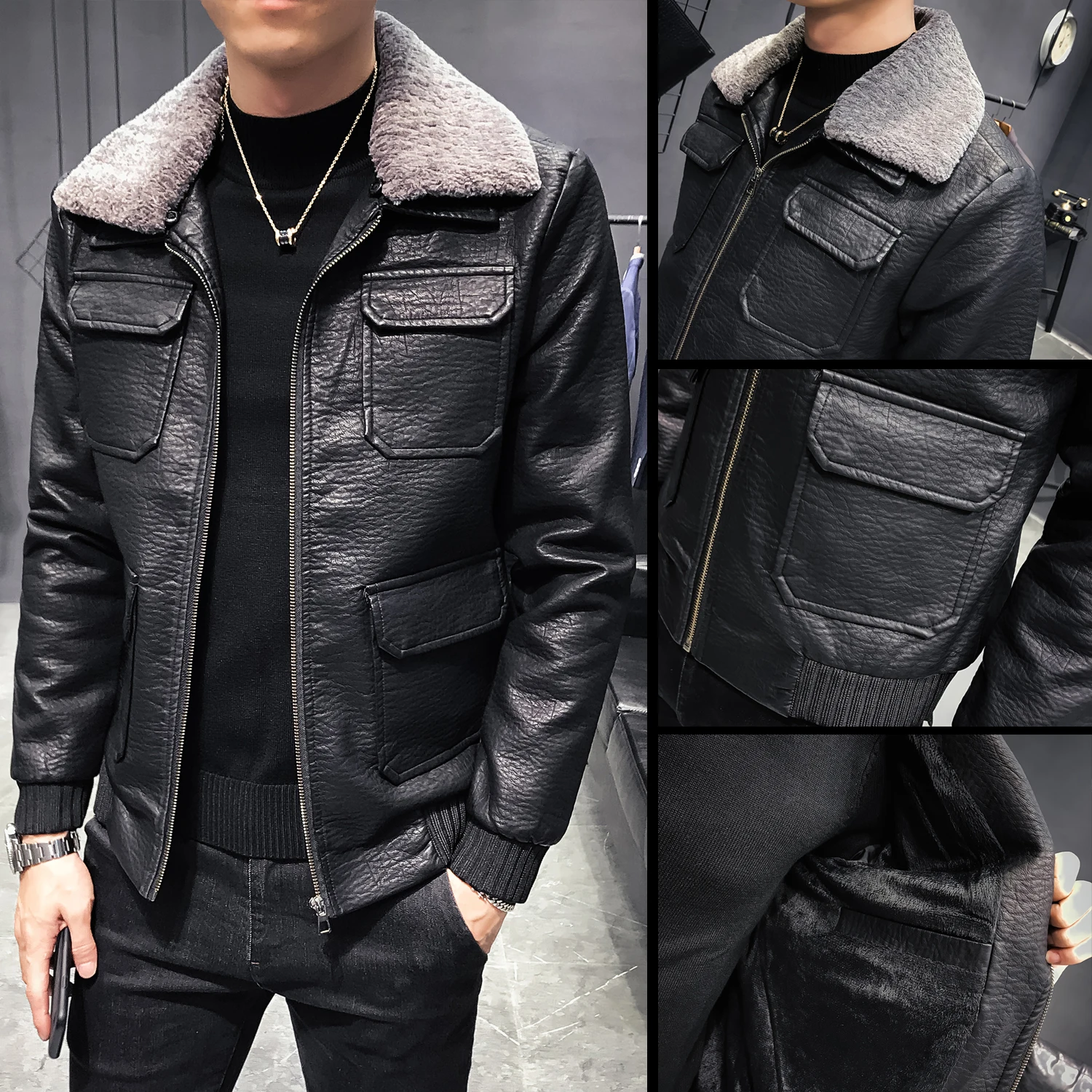 

Autumn and Winter Hot New Fashion Youth Men's Wild Wash Leather Jacket Coat Motorcycle Clothing Slim Men's Leather S-3XL