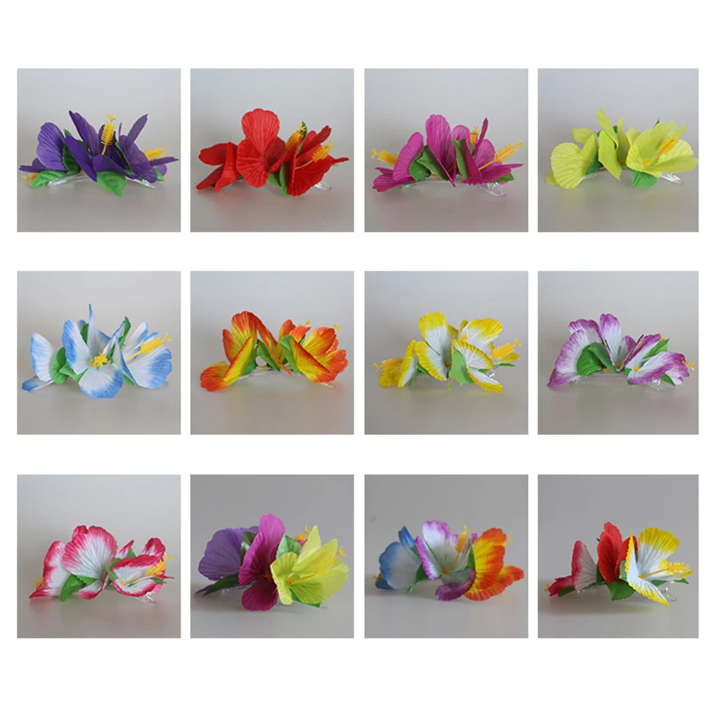 

24pcs Hawaiian Flowers Hair Clips Bridal Barrette Tropical Beach Wedding Hibiscus Flower Women Party Hairpin Accessories