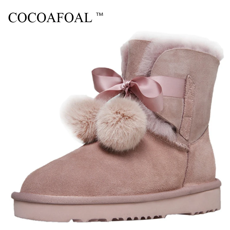 

COCOAFOAL Winter Women's Shearling Snow Boots Platform Shoes Flat With Snow Boots Genuine Leather Winter Wool Snow Boots 43