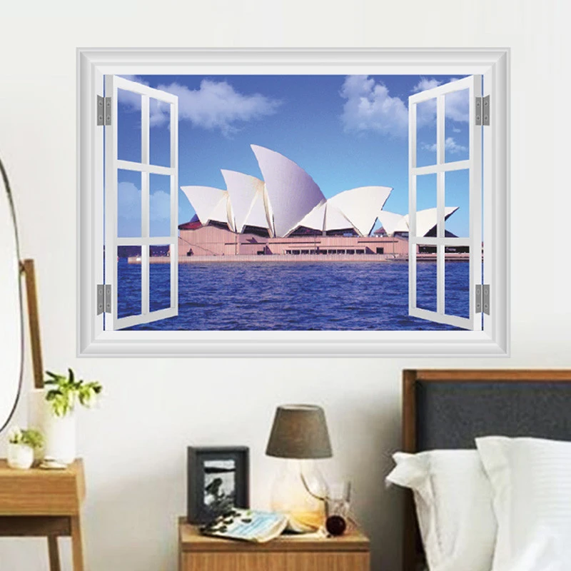 Обои для гостиной с изображением сиднейской оперы 3D наклейки на окна|wall sticker|stickers