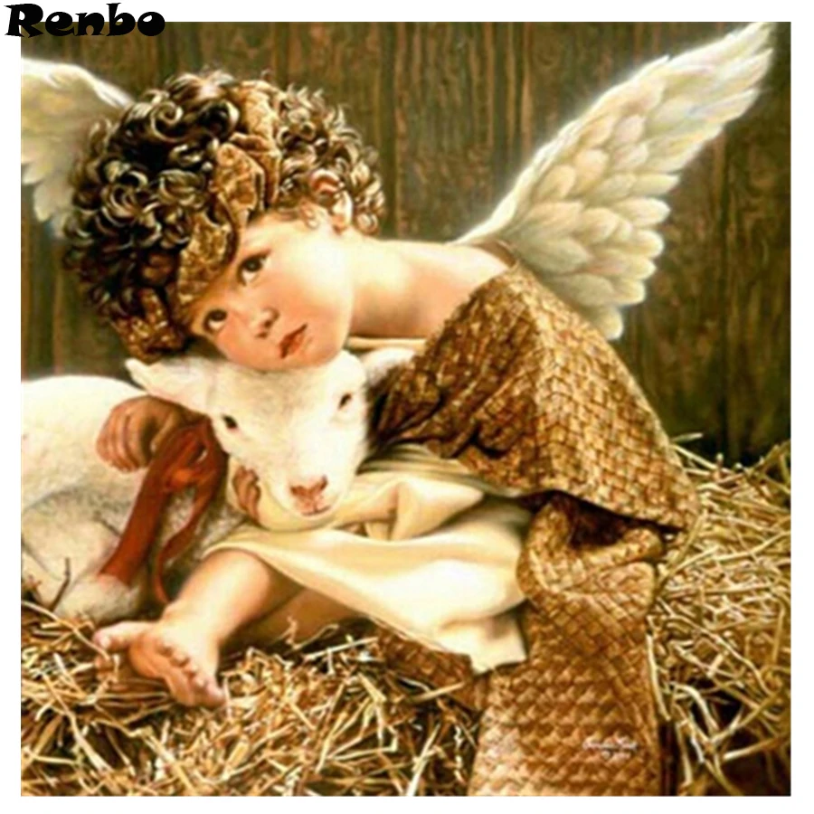 

full drill Diamond Embroidery angel boy and sheep DIY 5D Cross Stitch Diamond Painting square round mosaic picture by numbers