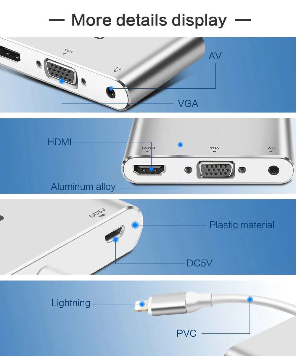 Reilim для lightning-адаптер HDMI VGA для Apple к аудио AV несколько цифровых адаптеров Разъем для iPhone X 8 для ipad ios