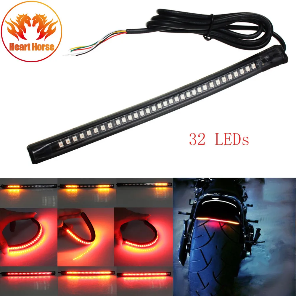 3528 Pasted 32 LED Motorcycle Flexible Strip Tail Brake Stop Turn Signal License Plate Light Integrated Red Amber Truck by Heart Horse 
