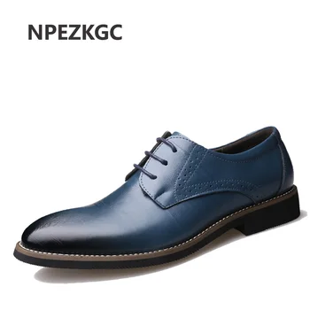 

NPEZKGC New High Quality Genuine Leather Men Brogues Shoes Lace-Up Bullock Business Dress Men Oxfords Shoes Male Formal Shoes