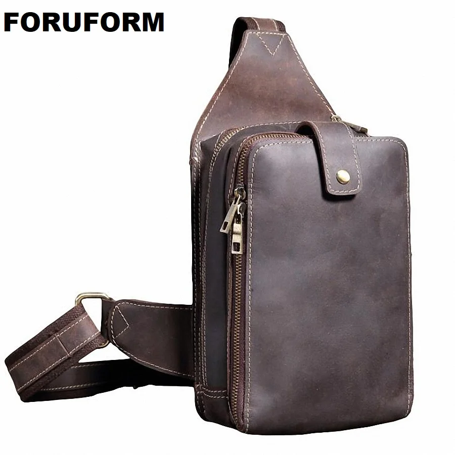 

Men Chest Pack Single Shoulder Strap Back Bags Real Leather Travel Men Crossbody Bags Vintage Genuine Leather Chest Bag LI-2160