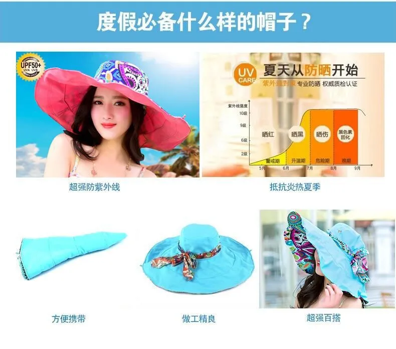 Шапки Для женщин летний топ козырек Панама для девочки шляпа солнца для защиты от большой пляж Регулируемый крыло вводной paille femme