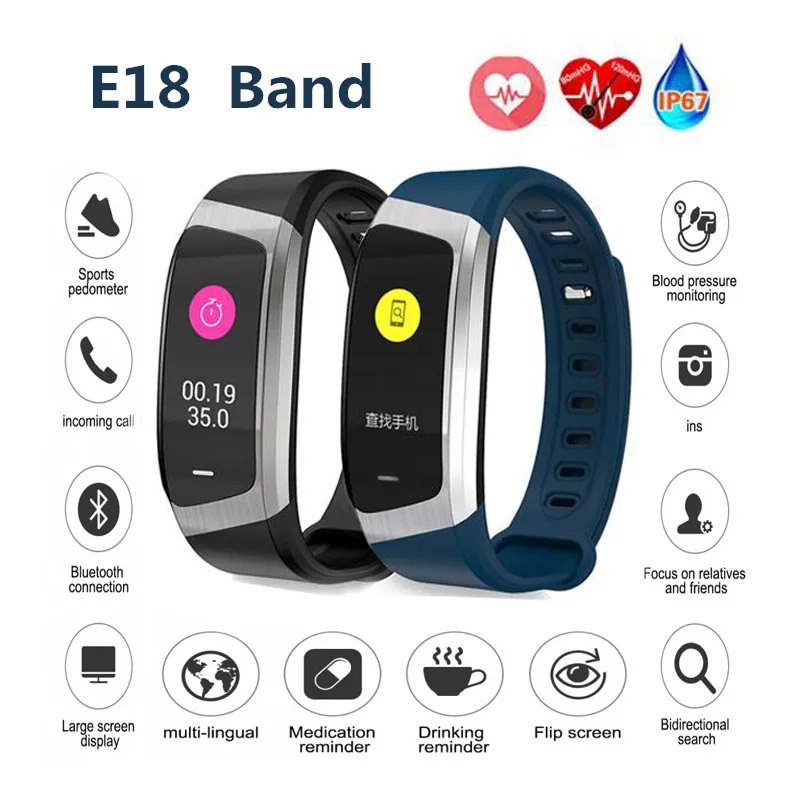 

smart watch bracelet E18 Blood pressure Heart rate Bluetooth smartwatch waterproof women men for ios Android honor mi band 4