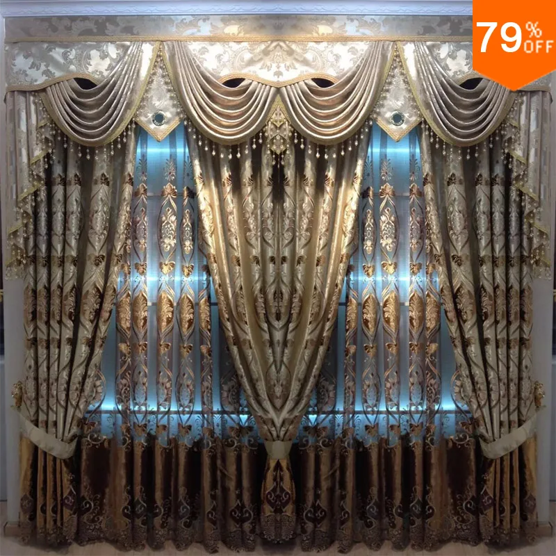 

Fit window 2.5 to 3 meter curtains Golden bronw coffee velvet sew ultimate Embroidery Curtain living rooms the curtain for Hall