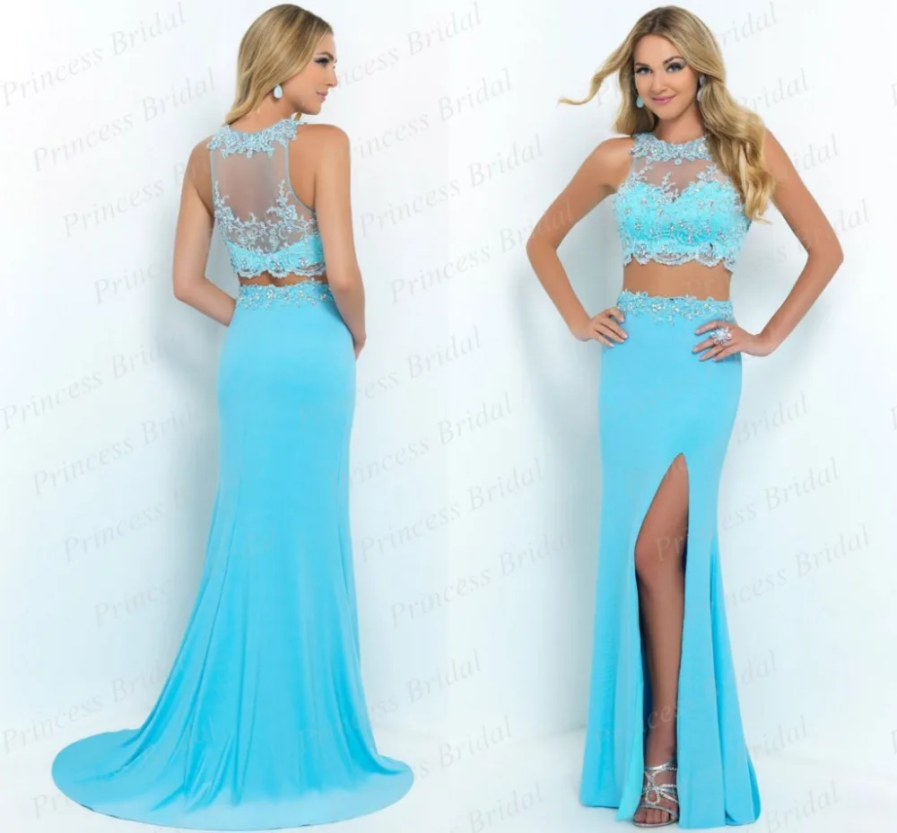 

vestidos de festa 2015 Fashion O-neck Beading 2 Piece Prom Dresses Long Mermaid Special Occassion Evening Dress For Party