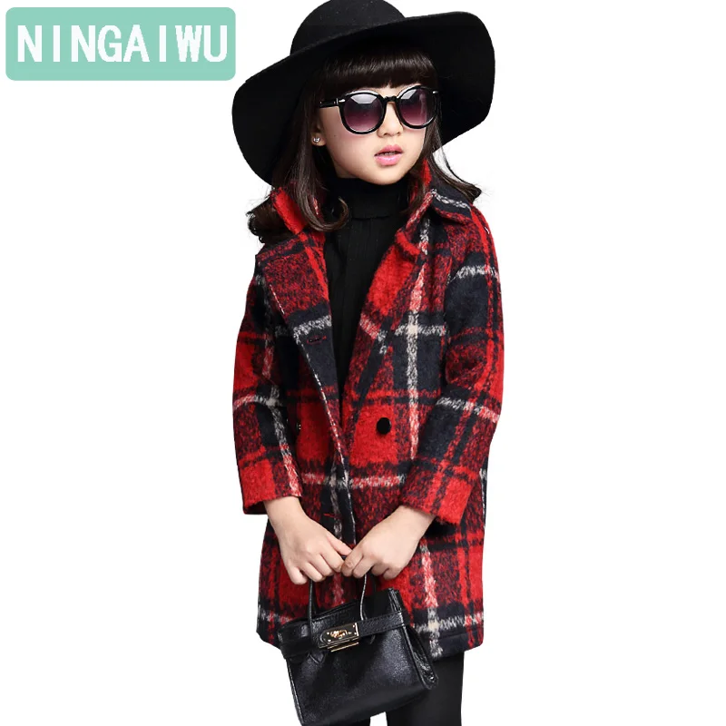 

Children's Wear Girls Winter Wear Woolen Coat Baby Girls Korean Plaid Outerwear Winter New Thick Woolen Child Coat Trend 3 -10 Y