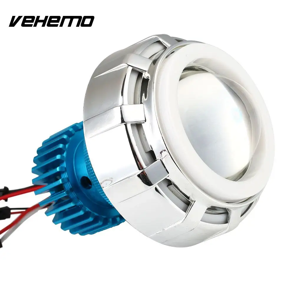 Vehemo CNC Angel Devil Eye Bulb LED Headlight Motorcycle Headlight Motorbike Projector Light Super Bright Hi/Lo Beam