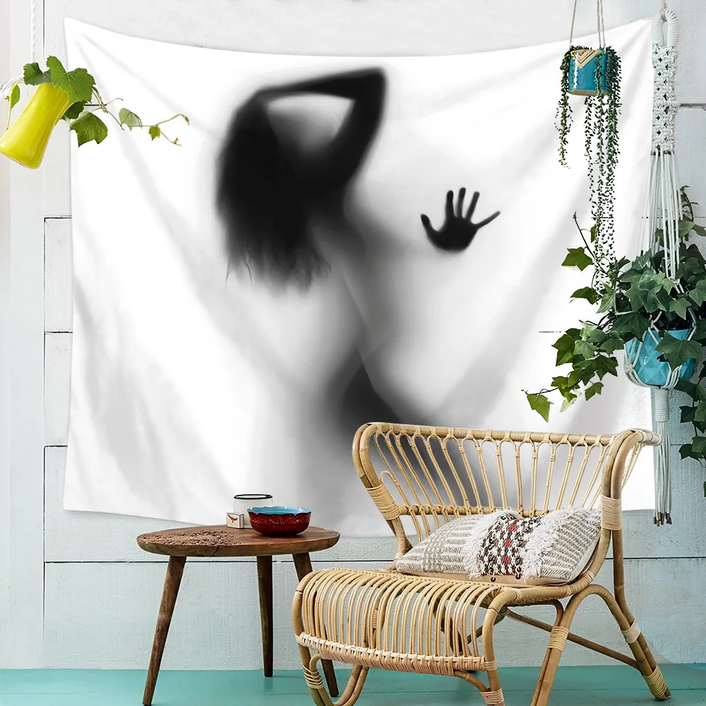 White and Blank Simple Scared Printed Shadow Wall Hanging Multifunction Tapestries Beach Towel People Sitting Blanket | Дом и сад