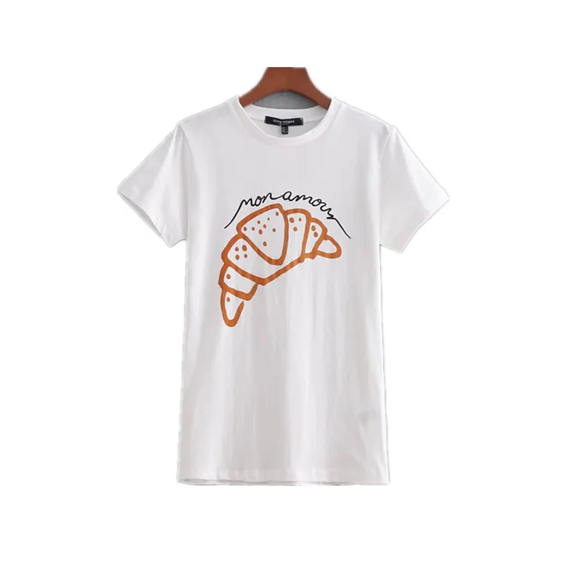 

Summer Fashion Women T-shirts Female Vintage Solid Croissant Print Casual Tops Feminine Tunic Boho Chemise Femme Short Clothing