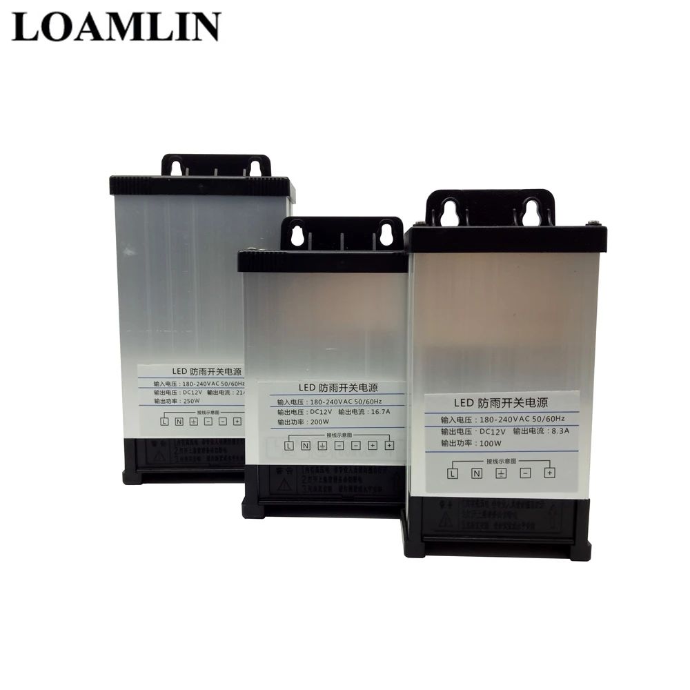 

DC12V Led Power Supplly Outdoor Waterproof 100W 200W 250W Led Driver Lighting Transformer AC180-240V