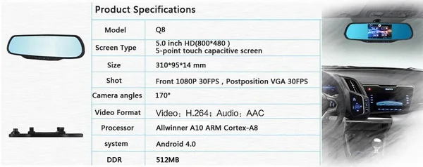 Dhl ИЛИ ems 10 штук 5 дюймов android зеркало заднего вида gps навигация Bluetooth DVR FHD 1080P WiFi FM 1 ГБ/8 Гб Двойная камера Автомобильные видеорегистраторы