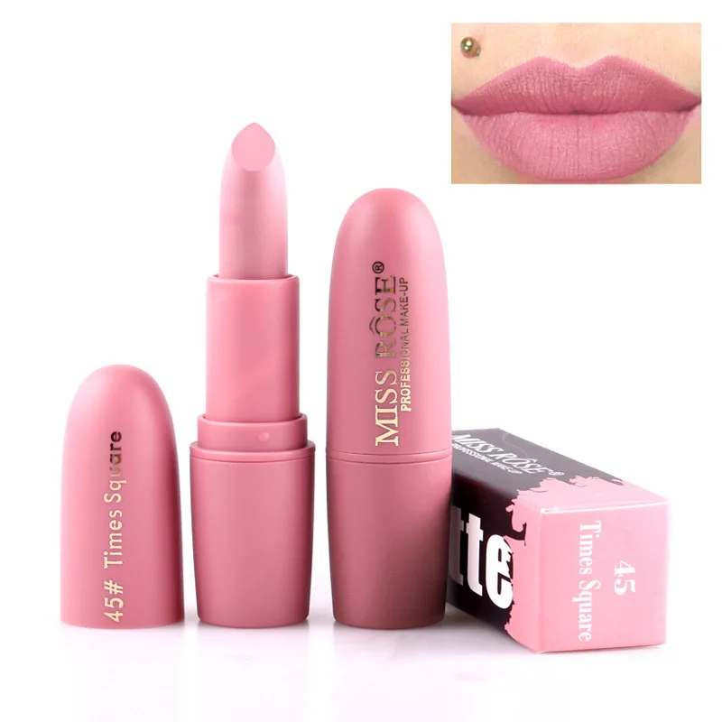 MISS ROSE Lipsticks For Women Sexy Brand Lips Color Cosmetics Waterproof Long Lasting Miss Rose Nude Lipstick Matte Makeup - Цвет: 45