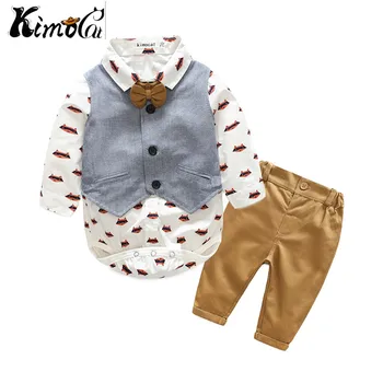 

Kimocat new baby boy cartoon suit of baby and child gentleman's vest shirt three pieces of suit