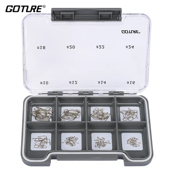 

Goture 120pcs Fly Fishing Hooks with Magnetic Components Box High Carbon Steel Barbed Dry/Nymph Fly Tying Hook Size #6-#24