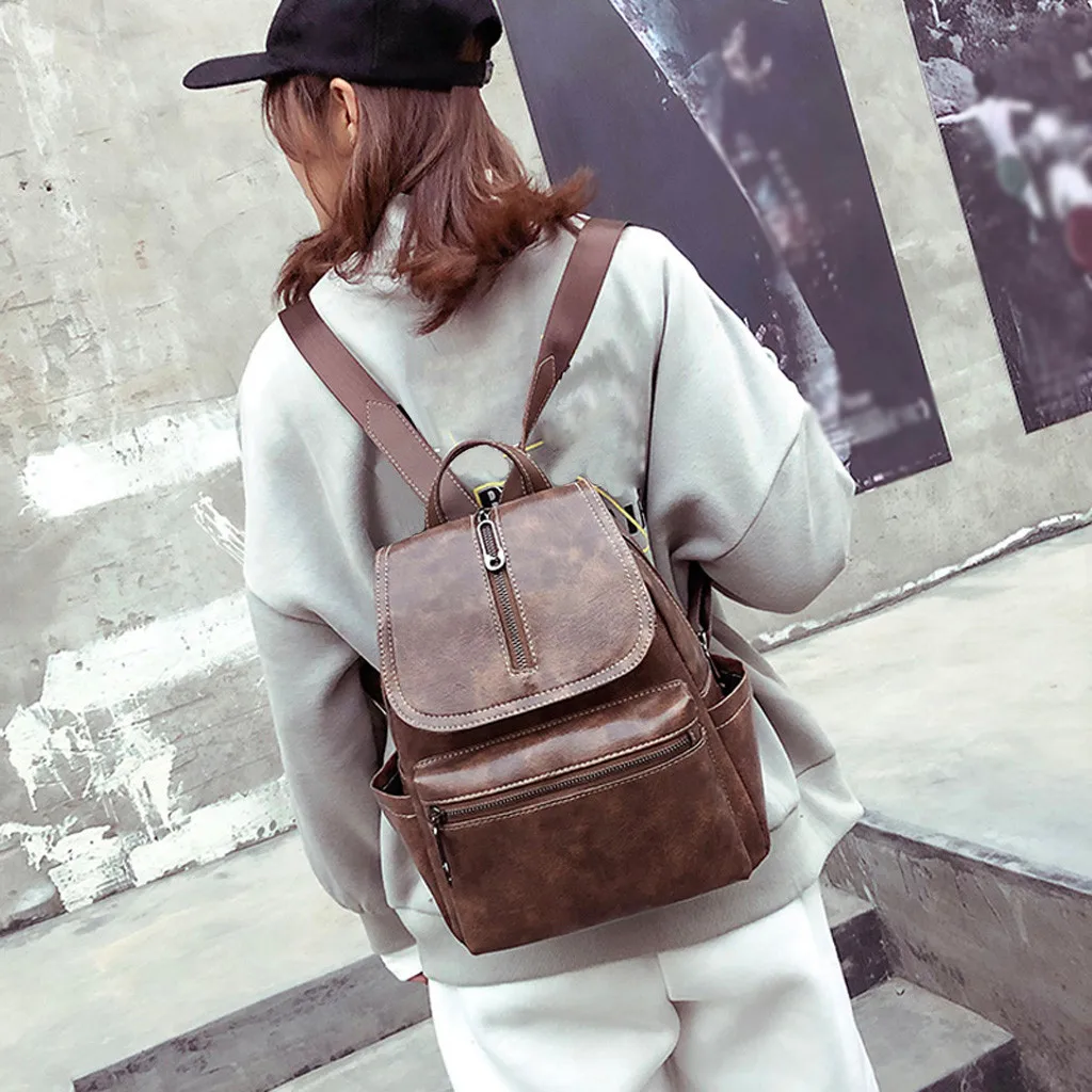 

Casual backpack retro ladies leather leather backpack fashion street style