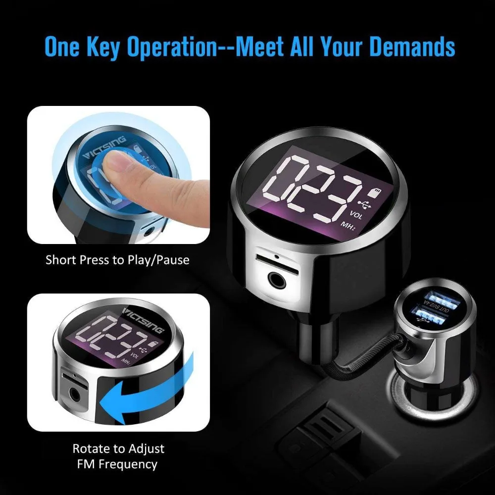 VicTsing V4.2 Bluetooth FM Transmitter for Car Wireless Car Stereo Radio with Dual USB Aux Output TF Card U-Disk Hand-Free Call  (8)