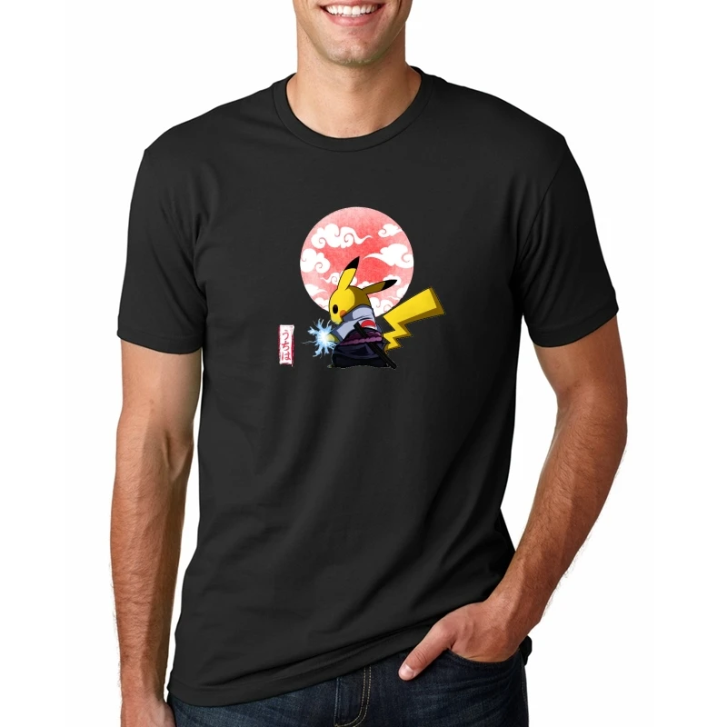 

New Men T-Shirt Anime Pokemon Pikachu Naruto Sasuke Design Digital Printing 100% 180 gsm Combed Casual Summer Top Tees Homme