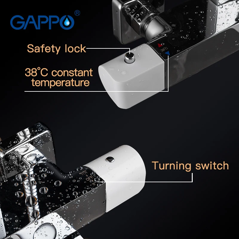  GAPPO Shower System Thermostatic Shower Bathroom Faucet White Chrome Thermostatic Mixer Wall Mounte