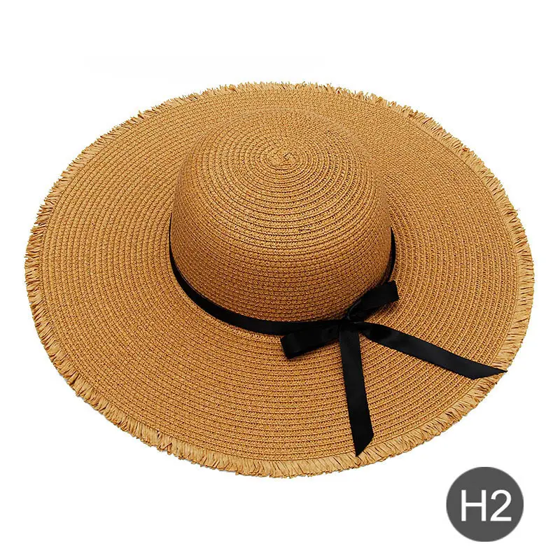 Вышивка на заказ изготовленный на заказ логотип текст ваше имя Для женщин шляпа от солнца с большими полями соломенная шляпа с плоской подошвой, уличные пляжные шляпы Летние Кепки дропшиппинг - Цвет: H2
