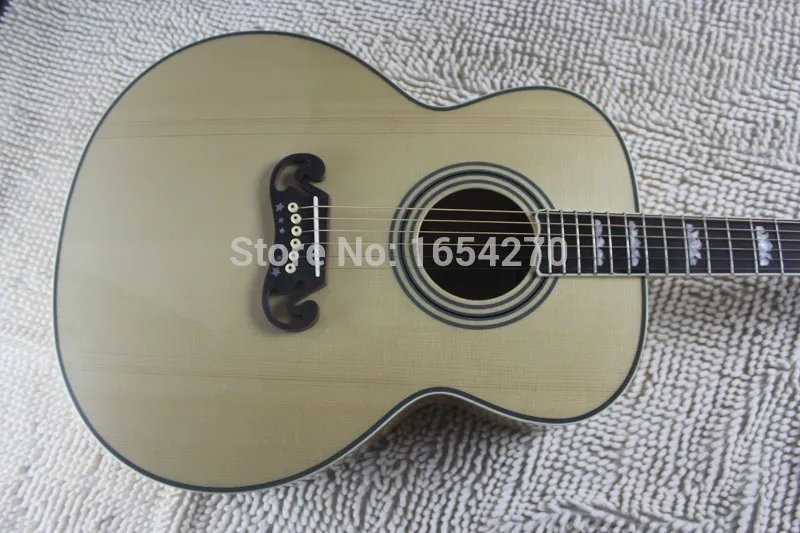 

Free Shipping Wholesale & Retail Custom Shop New Arrival Dot Spruce Beige Acoustic Guitar with hard case 140401