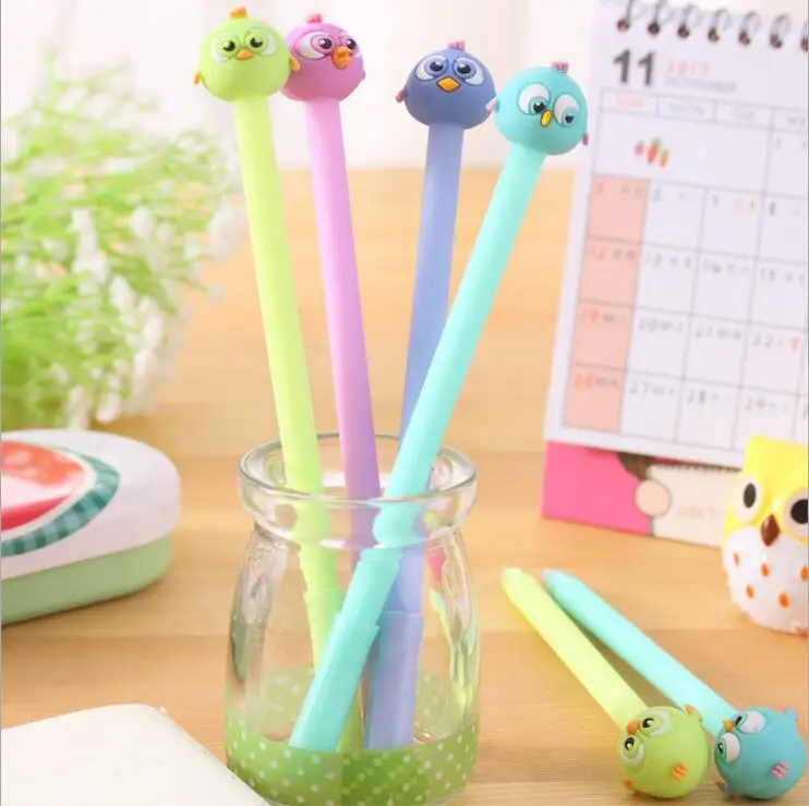 

4 Piece Lytwtw's Korean Stationery Kawaii Cute Bird Animal Pen Handles Creative School Supplies Office Gel Pens Christmas gift