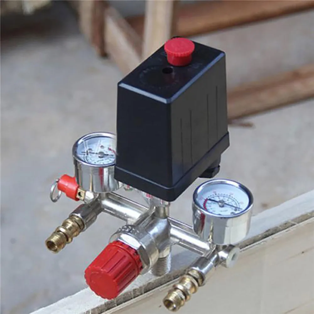 

Small Air Compressor Pressure Switch Control 15A 240V/AC Adjustable Air Regulator Valve Compressor Four Holes Power Tools