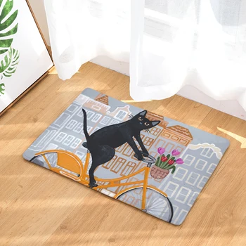 

Welcome Floor Mat Cycling The Cat Printing Flannel Entrance Carpet 40x60cm 50X80CM Kitchen Rug Bathroom Non-Slip Tapete
