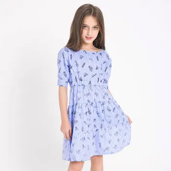 

2018 Girls Dresses Summer Short sleeve Children Adorable Princess Party Dress 6 8 10 12 14 16 Years blue Adolescent Kids Clothes