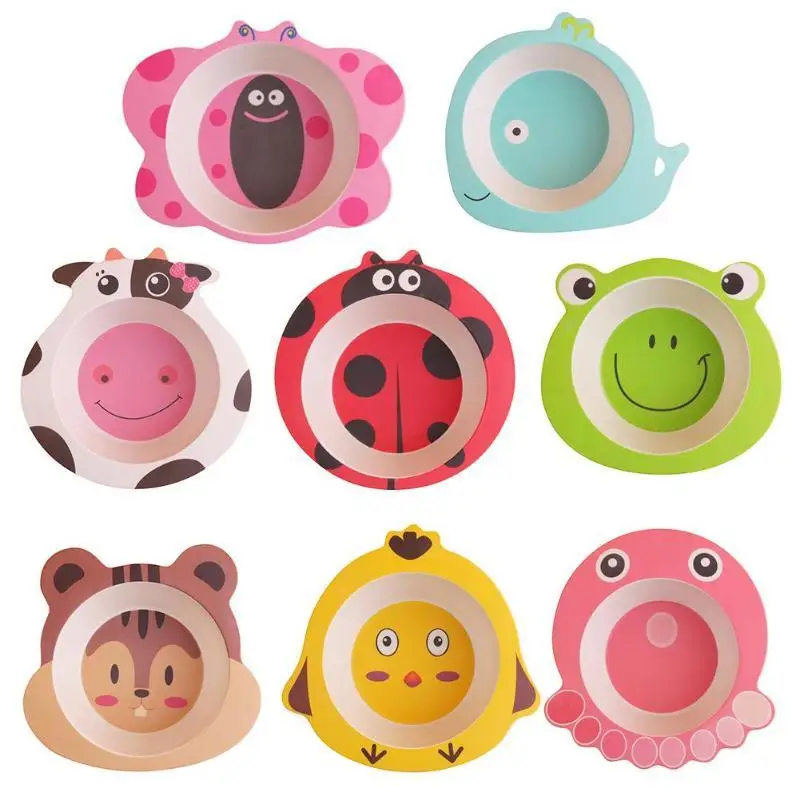 

Baby Bowl Plate Dishes Creative Animal Natural Dinnerware Bamboo Fiber Children's Cartoon Toddler Feeding Dishesd Kids Tableware