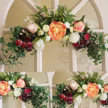 

European Style Simulation Flower Decorative Wreaths Door Hanging Ornaments Wedding Christmas Flower Garland Lintel Vines