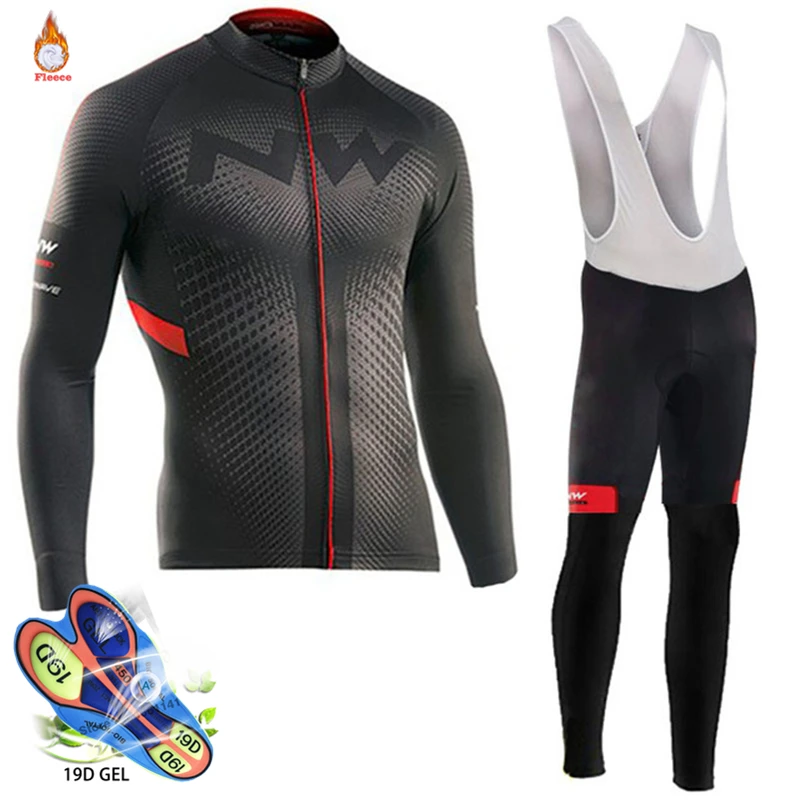 

2019 Pro Team Winter Thermal Fleece Cycling Clothes Men long sleeve Jersey Suit Outdoor Riding Bike MTB Clothing Bib Pants Set