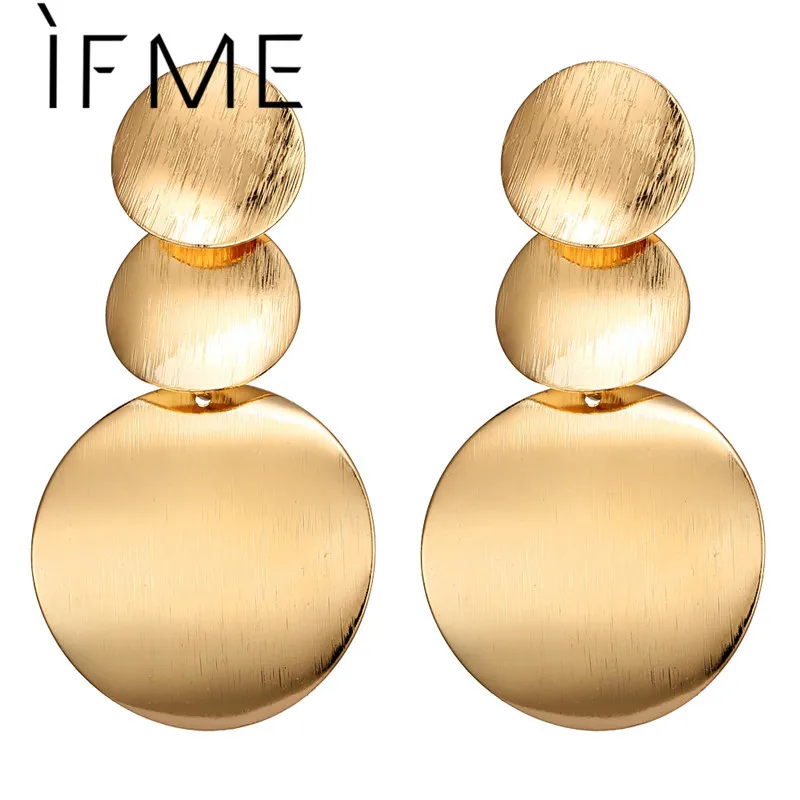 

IF ME Oversize Round Drop Earrings for Women Girl Punk Fashion Gold Silver Color Dangle Earring Statement Jewelry Gift Brincos
