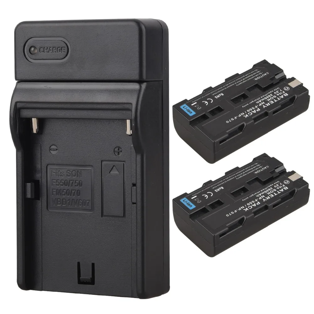 

2Pcs 7.2V 2600mah NP F550 NP F570 Rechargeable Digital Camera Batteria Pack with Charger For Sony NP-F550 NP-F570 Battery