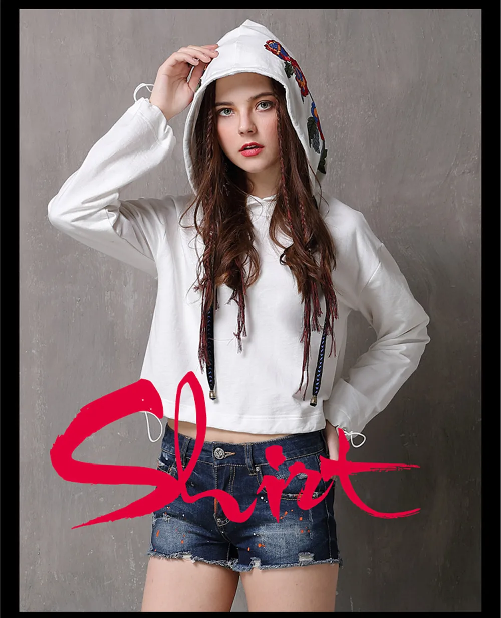 Vintage Women Short Sexy Hoodies 2018 Fashion Spring Cotton Floral Embroidery Sweatshirt Long Sleeve Skin Loose Hoodie Shirts  (1)