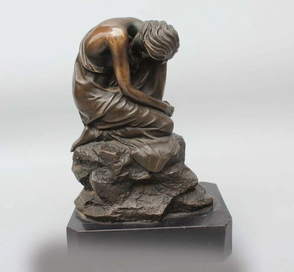

7" Western Art Bronze Marble Meditation Sexy Woman Belle Girl Statue Sculpture