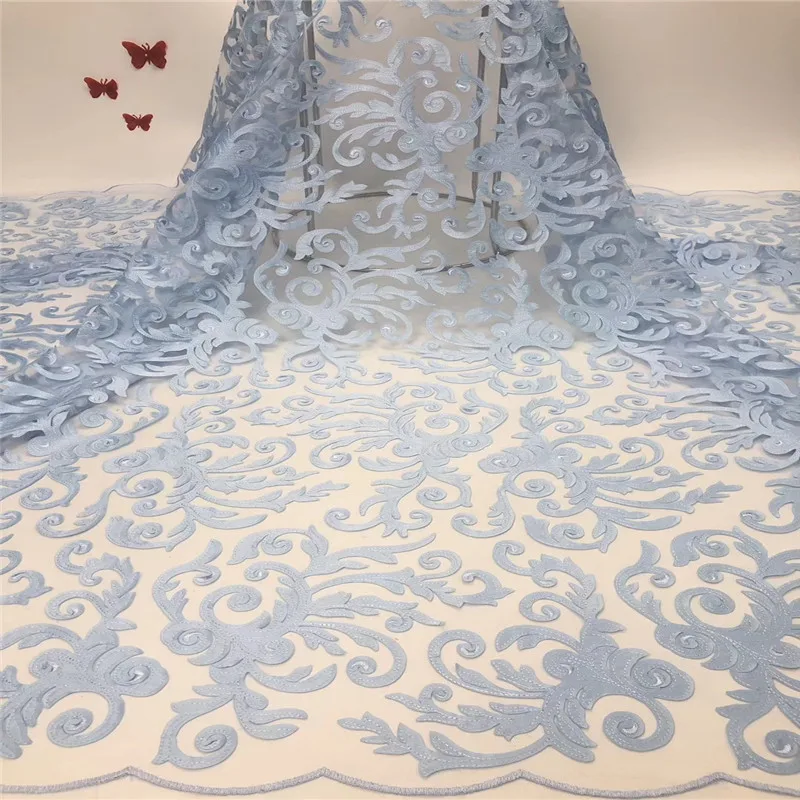 

Madison Net SkyBlue Nigerian Lace Fabric Newest African Tulle Lace Fabric With Diamond Materials French Laces Fabric