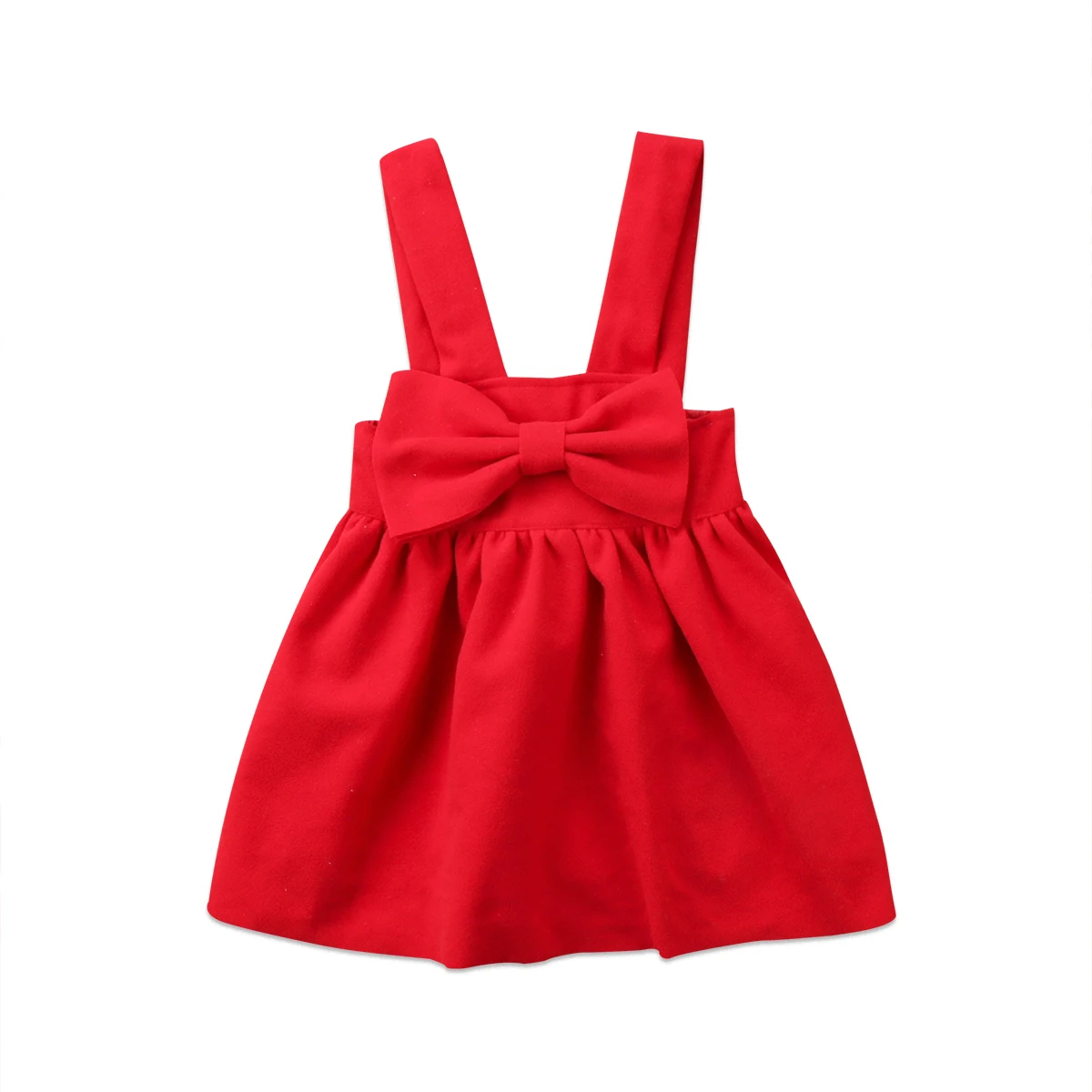 

New 2017 Toddler Kids Baby Girls Bow Tie Princess Formal Overall Dress Suspender Belt Clothes Red